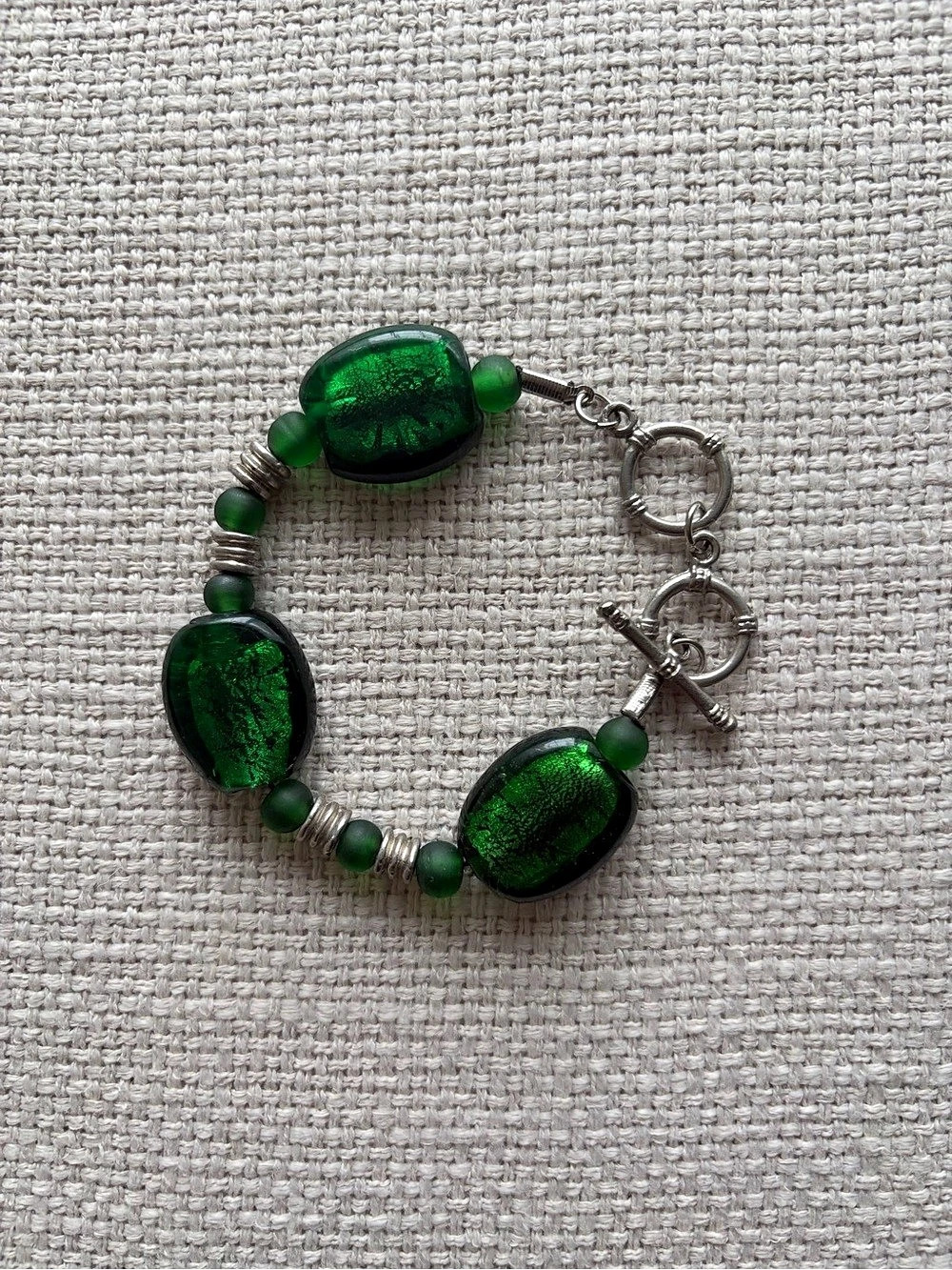 Green & Silver Beaded Toggle Bracelet